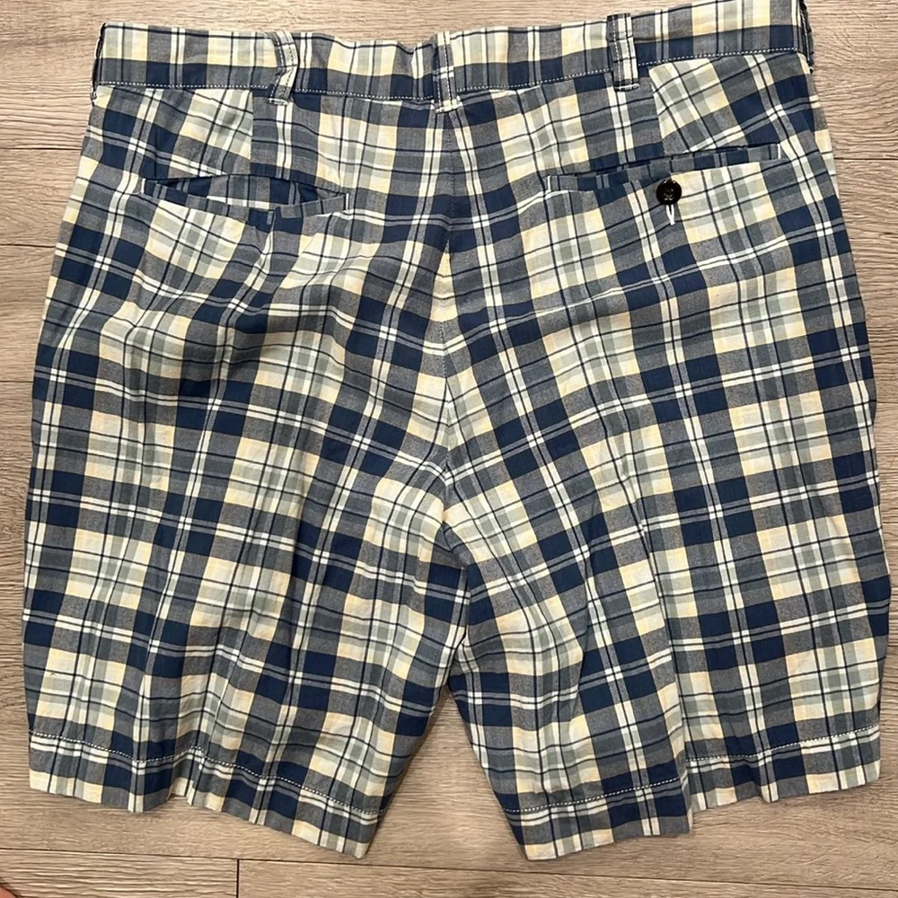 J. Crew Blue & White Plaid Flat Front Cotton Shorts Size 35 Casual Preppy